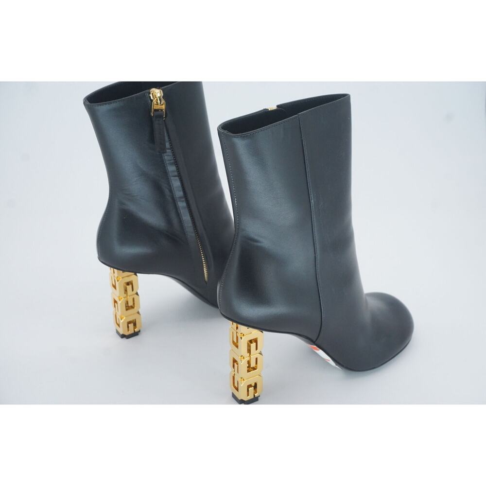 Givenchy Black G Cube Leather Round Toe Ankle Booties SZ 37 Gold Logo Heel $1400 - Picture 11 of 12